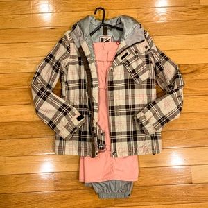 Burton Womens Plaid Snowboarding Jacket With Matching Snow Pants